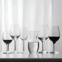 Glassware for wine variety of sizes and shapes. AI generated