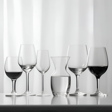 Glassware for wine variety of sizes and shapes. AI generated