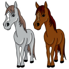 Fototapeta na wymiar Vector flat colorful illustration ready to print: cute cartooned pony horse set