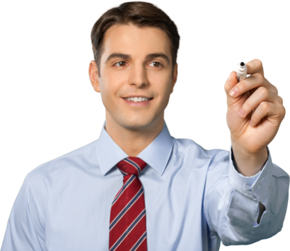 Friendly Businessman Writing with Dry Erase Marker - Isolated