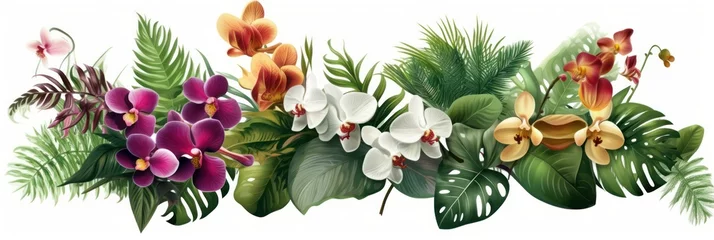 Fotobehang Tropical vibes plant bush floral arrangement with tropical elements. Generative AI © nadunprabodana