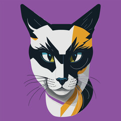 Abstract shape of a cat face. Vector illustration. T-shirt print. White background. Mosaic style