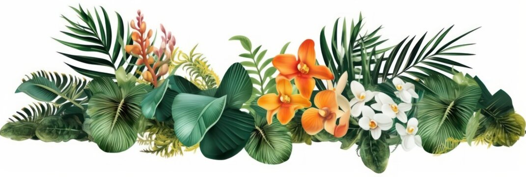 Tropical vibes plant bush floral arrangement with tropical elements. Generative AI
