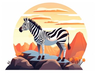 Mountain Zebra in Cartoon Style on white background - generative AI