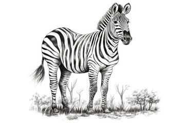 Fototapeta na wymiar Cute Zebra drawing on white background - generative AI