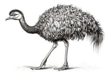 Cute Ostrich drawing on white background - generative AI