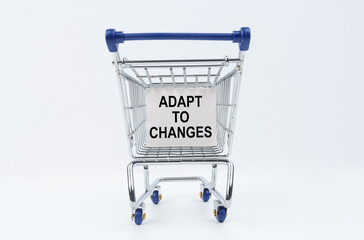 On a white background is a shopping cart with a sign that says - Adapt to Changes