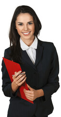 Friendly Young Businesswoman Holding Clipboard - Isolated