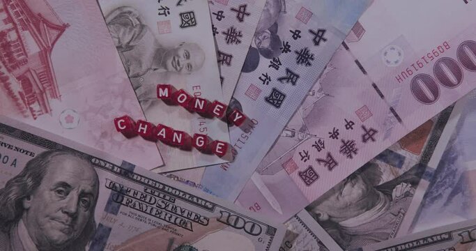 The New Taiwanese Dollar With The US Dollar, The Inscription Money Change, On Cubes