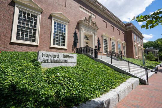 Cambridge, MA, USA - June 29, 2022: The Fogg Museum, the oldest and largest component of the Harvard Art Museums, on the Harvard University campus in Cambridge, Massachusetts.