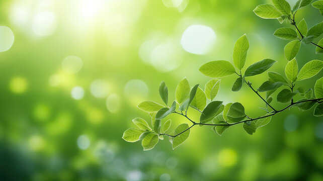 Green leaf for nature on blurred background with beautiful bokeh. Generative ai