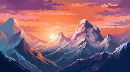Sunrise in the mountains, mountain ranges in the morning haze. Generative ai