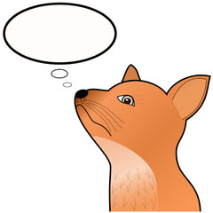 A fox looking up at an oval frame - for text insertion