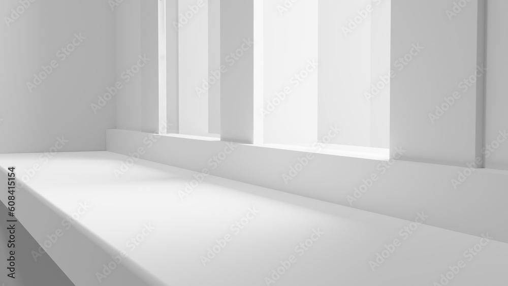 Aufkleber podium white table background stage with sunlight and shadows for products design and cosmetics