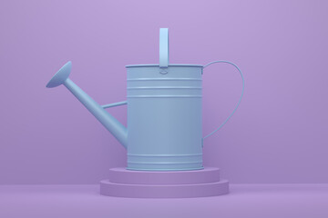 Watering can on cylinder podium with step on monochrome