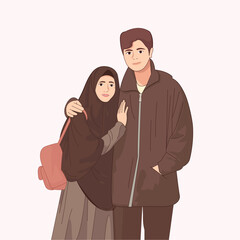 smiling muslim couple hugging Illustration Vector