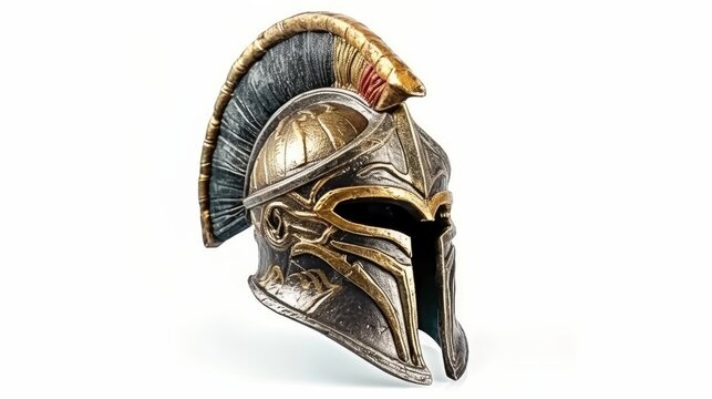 Spartan warrior helmet isolated on white background. Generative AI