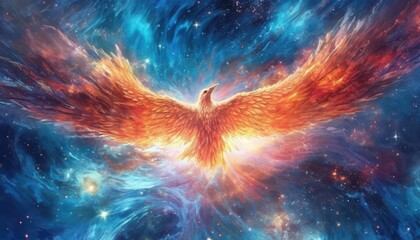 A phoenix flies in space. (Illustration, Generative AI)