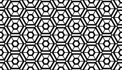 Seamless Geometric Hexagons Grid Pattern. Black and White Texture.