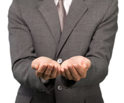 businessman with protective gesture hold something