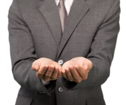 businessman with protective gesture hold something