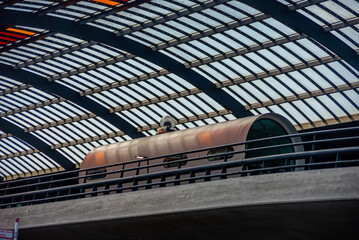 Naklejka premium Bus terminal on the Amsterdam Central station, Amsterdam, Netherlands