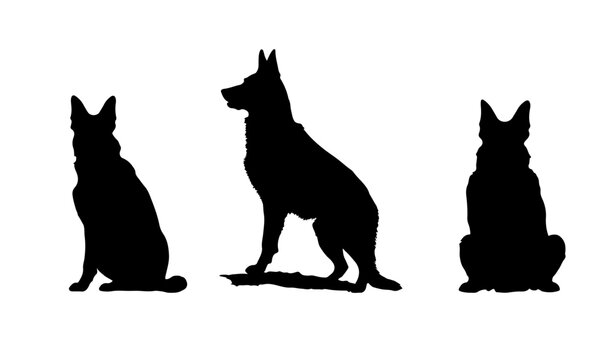Set of 3 German Shepherd Silhouette front and side view