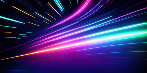 Energize your designs with a vibrant abstract glow of neon lights and synthwave vibes. futuristic , retro world. Generative AI.