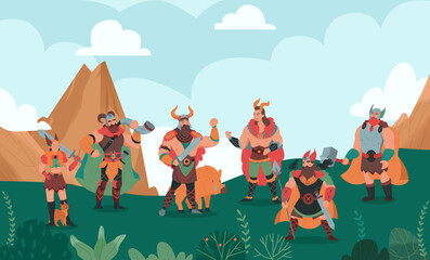Naklejka premium Norse Gods Flat Vector Illustration