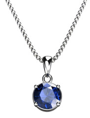 Silver necklace with round blue sapphire gem isolated on a transparent background, generative AI