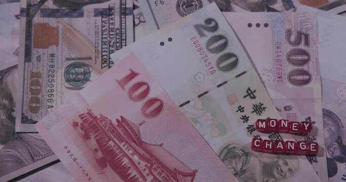 The New Taiwanese Dollar With The US Dollar, The Inscription Money Change, On Cubes