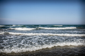 Waves of the beach of gandia