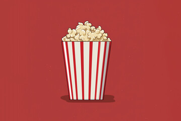 Popcorn in red and white cardboard box for cinema,  Created using generative AI tools.