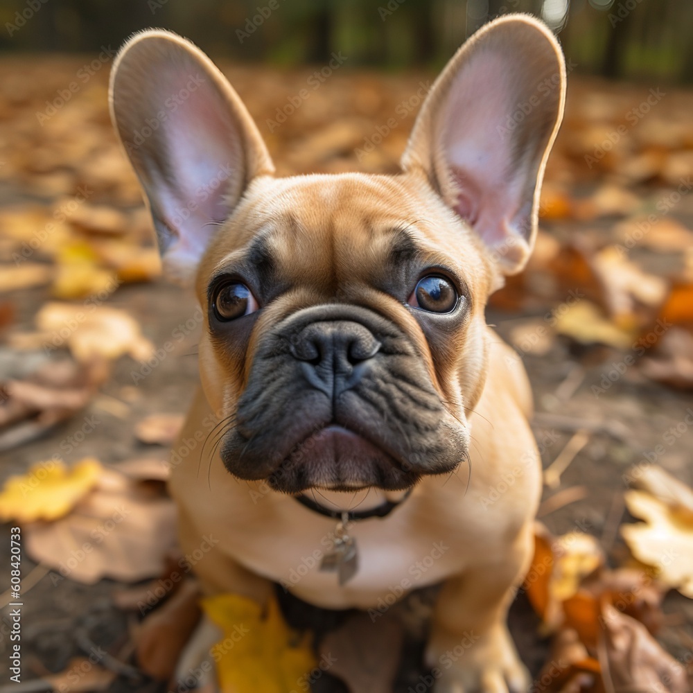 Poster adorable french bulldog pup with playful expression