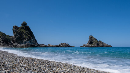 Obraz premium Rock of the olive tree. Tonnara location of Palmi-Calabria. Italy 