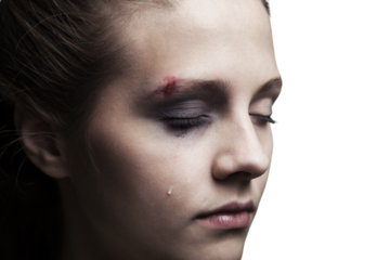 Crying young woman with tears on face