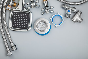 Bathroom Plumbing Accessories On White Background.