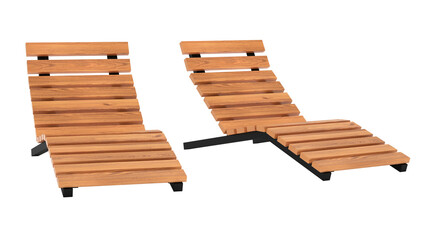 Modern deck chair made of wood and metal for sunbathing and relaxation and nature. Set of beach chairs 3d rendering. isolated