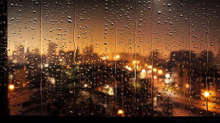Rain's Serenade: Raindrops on a Window Pane, Unsheepish Residential Area Embracing the Night. Generative AI