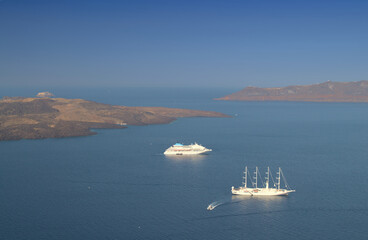 Cruise ships near the coast of Santorini islands, Greece