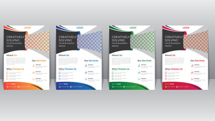 Corporate business flyer template design set with blue, orange, red and green color. marketing, business proposal, promotion, advertise, publication, cover page. new digital marketing flyer set
