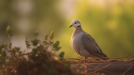 Eurasian Collared Dove bird in nature. Generative AI