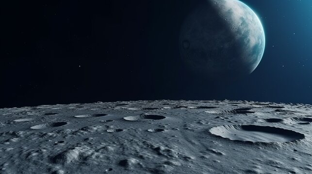 The lunar surface as seen from a moon rover. Generative ai