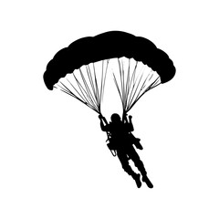 Vector illustration. Airplane jump. Skydiver silhouette. Flight in the air.