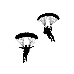 Vector illustration. Airplane jump. Skydiver silhouette. Flight in the air.