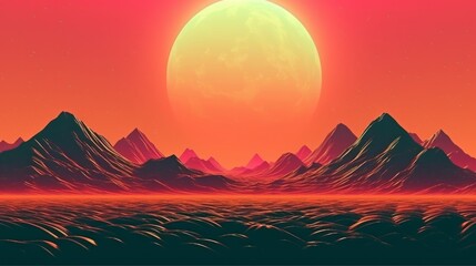 A picturesque sunset over majestic mountains. Generative ai