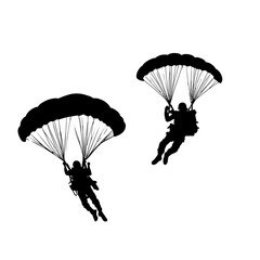 Vector illustration. Airplane jump. Skydiver silhouette. Flight in the air.
