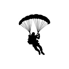 Vector illustration. Airplane jump. Skydiver silhouette. Flight in the air.