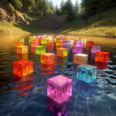 colored water cubes