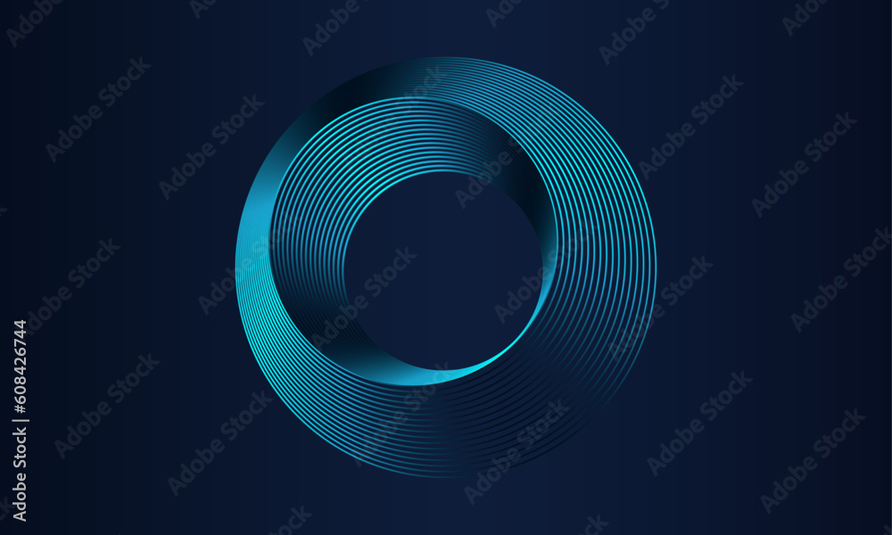 Poster Round frame colorful blue green light isolated on dark background. Abstract circles lines pattern. Vector illustration concept for music, digital, modern science, Ai technology
